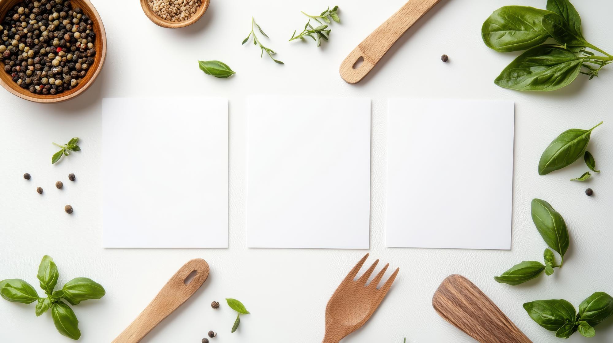 three recipe cards laid out on table